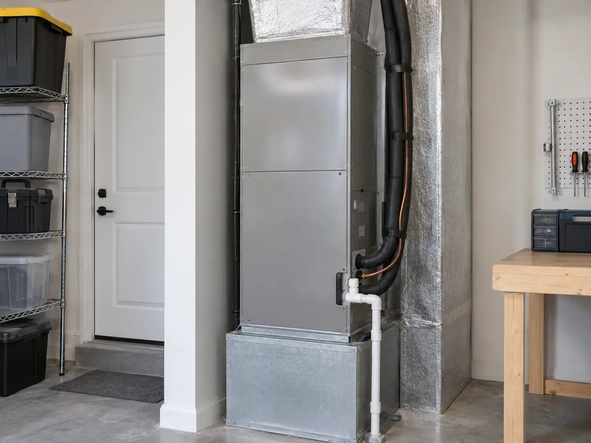 Indoor air handler with refrigerant and drain connections